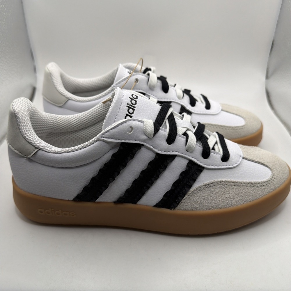 Adidas Women White Black Gum Sole Low Top Striped Athletic Sneakers . Size 11 - Picture 5 of 15
